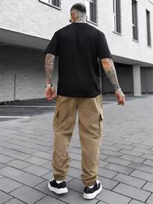 Artur Kramer Quần cargo nam có túi nắp bên hông và dây rút ở eo, thích hợp cho mùa thu. - Màu Khaki - Xem 5