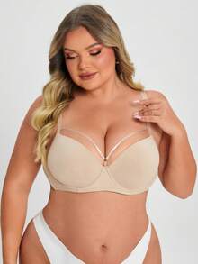 Wedaily 2 pezzi/set Reggiseno comodo con coppa sottile e arricciatura per donne taglia forte, canotta casual minimalista per uso quotidiano - Multicolore - Visualizzare 4