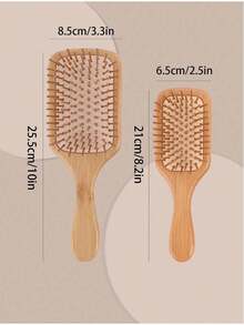 Natural Bamboo Hairbrush: An Anti-Static Wooden Comb Used For Scalp Massage, Combing, And Smoothing Styling. - Apricot - View 2