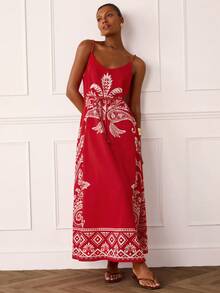 Lilora 女士优雅印花吊带连衣裙，浪漫假日装 - 彩色 - 查看 4