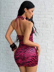 Jeanoix Sequin Velvet Leopard Print Patchwork Lace Trim Sexy Mini Dress - Multicolor - View 2