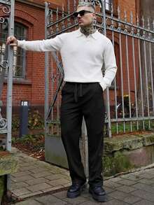 Artur Kramer ALTZTAR 男士宽松修身长袖条纹针织 Polo 衫，简约时尚，适合春秋季日常通勤穿着。 - 白色 - 查看 1