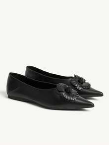 CUCCOO CHICEST Giày nữ mũi nhọn, cổ thấp, đế bằng, họa tiết hoa trà, thoải mái, đa năng, thời trang, đế mềm, thanh lịch. - màu đen - Xem 8