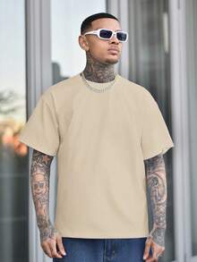 Devon Thys Men's Solid Color Low Stretch Simple Lightweight Loose Fit Short Sleeve T-Shirt, Versatile For Summer - Apricot - View 5