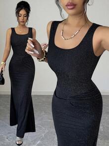 SHEIN Clasi Women's Elegant Party Sexy Sleeveless Bodycon Slip Dress - Black - View 3