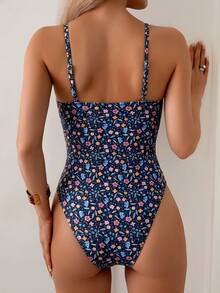 Swim Basics Women's Sexy One-Piece Random Leopard Print Deep V Spaghetti Strap Swimsuit - Multicolor - View 2