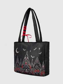 ROMWE Kawaii Bolso de hombro grande, duradero y portátil con patrón de murciélago de iglesia para mujeres 1645621 - Iglesia de línea - Ver 4