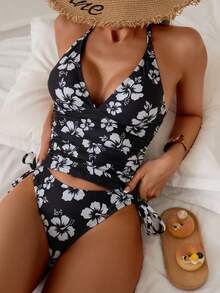 Swim Mod Bikini de dos piezas con estampado floral tropical, casual para vacaciones - Multicolor 6 - Ver 4