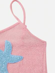 Swim Mod Women's Starfish Applique Fitted Camisole Dress Swimsuit Cover Up Beach Vacation 2 Pieces Set Hot Pink Aqua Blue Summer Tropical - Multicolor - View 11