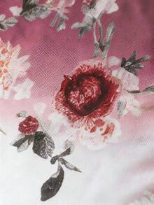 Franclia 柔和腮红色薄纱A字长裙，饰以复古玫瑰和蝴蝶印花 - 宽松腰身，飘逸优雅的仙女裙 - 西瓜粉 - 查看 3