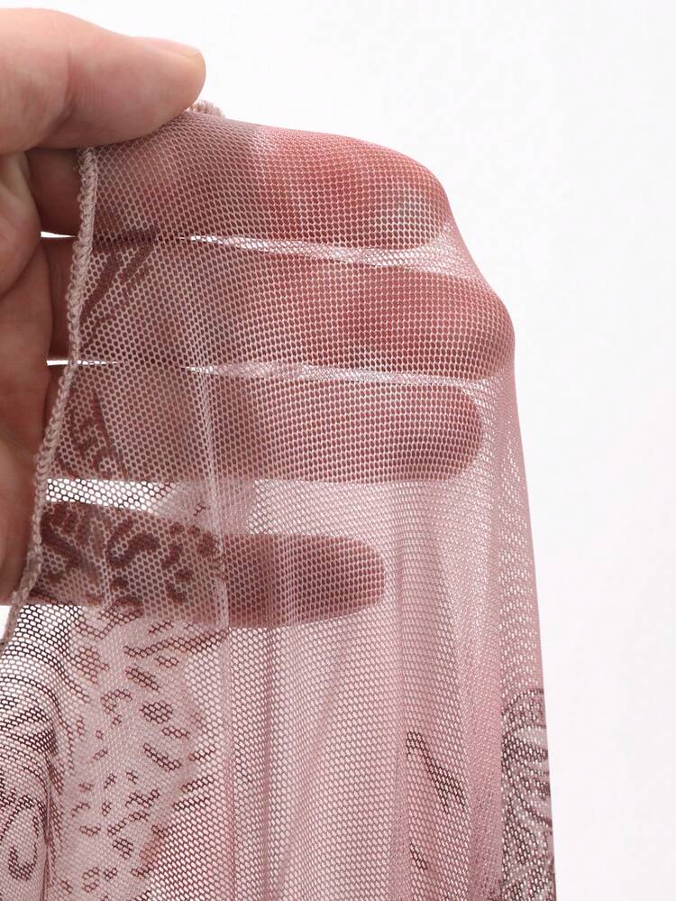 Dazy Plus Plus Size Valentine's Day Allover Ditsy Floral Sheer Shoulder Long Sleeve Cropped Sexy Off Shoulder Flare Sleeve Top