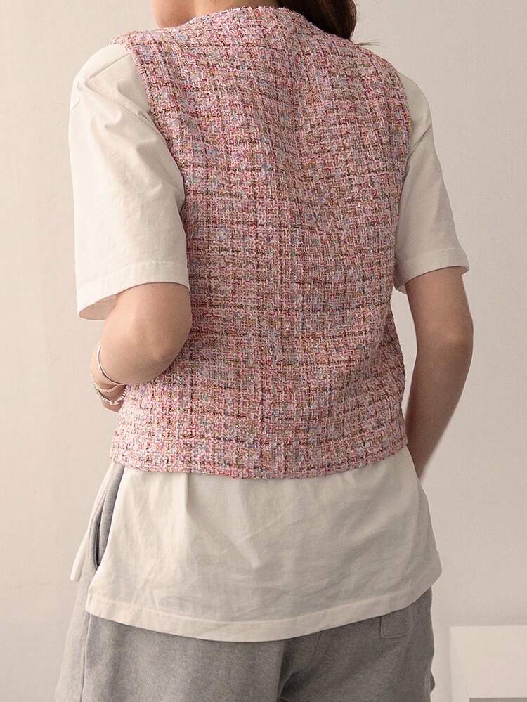 Sleeveless Crew Neck Thin Vest Jacket, Elegant Summer Holiday Waistcoat For Women