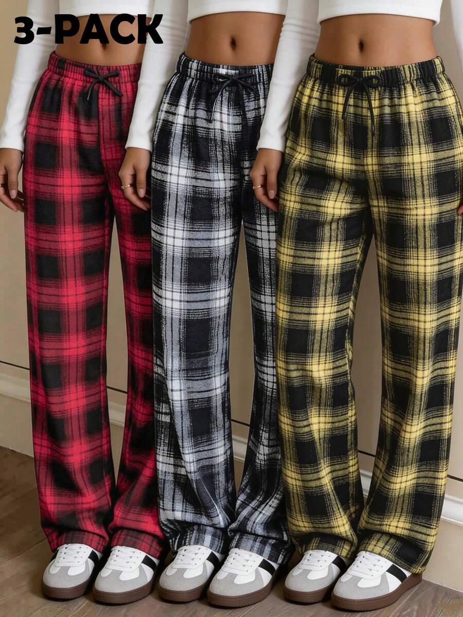 Pantalones a cuadros casuales y versátiles para uso diario de niñas adolescentes - Multicolor - Ver 1