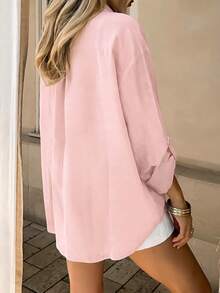 Camisa de mujer de moda casual con botones y estampado de rayas - Rosa - Ver 5
