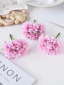 1 Bouquet (6 Flowers) Artificial Carnations, DIY Supplies For Letter Wreath & Candy Box. For Bridal Corsage, Headwear, Home & Wedding Decor. Also Fit New Year, Birthday Cake, Valentine's Day, Graduation And Back-To-School Use - Pink - View 4