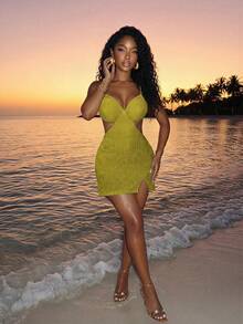 Slaydiva Mùa xuân mới, Lễ hội âm nhạc Xuân Hè, Ngày lễ tình nhân, Lễ Phục sinh, Mùa cưới, Mùa lễ hội, Kỳ nghỉ biển, Thường ngày, Thanh lịch, Đi làm, Mặc hàng ngày, Trang phục công sở, Kỳ nghỉ, Tiệc tùng, Du thuyền, Tiệc tùng, Cơ bản, Hẹn hò hàng ngày, Dây áo mảnh, Cổ chữ V, Hở lưng rộng, Buộc chéo, Chân váy chữ A, Xẻ tà phía trước, Váy màu xanh lá nhạt, Váy ngắn nữ -A - màu xanh lá - Xem 4