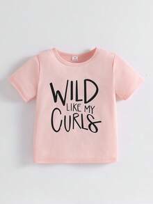 T-shirt à manches courtes imprimé de lettres roses décontracté et doux pour jeunes filles, coupe ample et confortable, convient pour les sorties quotidiennes, les activités scolaires, les rassemblements familiaux, les jeux en extérieur et les séances photo - Multicolore - Voir 1