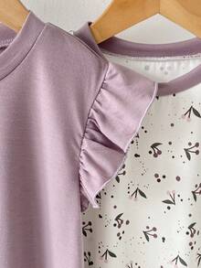 Genkimix Kids 2件套女童短袖荷叶边休闲睡衣家居服套装，春夏款 - 淡紫色 - 查看 4