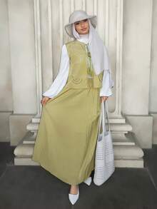 Mulvari Bộ đồ nữ thời trang thường ngày gồm áo hai dây buộc eo và chân váy dài, gồm 2 món. - Màu vàng - Xem 5