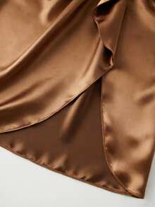 GlowEve Falda fruncida de unicolor elegante para uso diario de mujer - Marrón - Ver 6