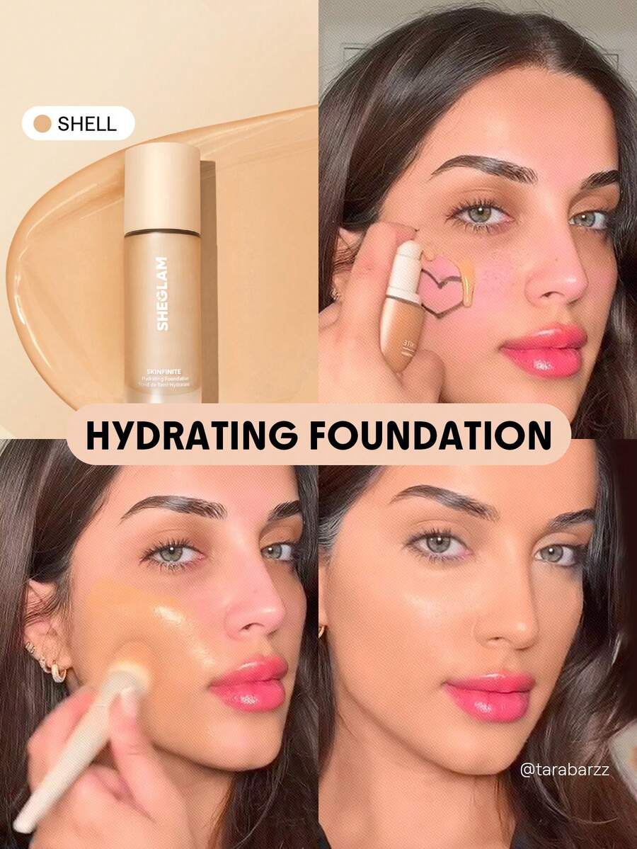 SHEGLAM Skinfinite Hydrating Foundation-Shell Flawless Dewy Foundation Hydrating Coverage Invisible Pore Concealer Pore-Less Non-Greasy Lightweight Soft Liquid Foundation Brand Beauty Makeup Face Paint Cosmetic For Women Girls Perfect For Spring Summer Ideal For Y2K Fancy Fashion Suitable For Birthday Mother'S Day Gift Rave Party Ready Best Color