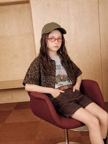 Dazy Kids Tween Girls Leopard Print Denim Lapel Long Sleeve Jacket And Coat, Fall - Brown - View 6