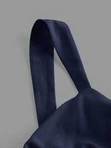 SHEIN MOD 大尺碼女款海軍藍時尚純色V領前包領繫腰連身褲，優雅夏季風格，適合豐滿女士，辦公通勤、休閒、約會之夜 - 藏蓝色 - 查看 4