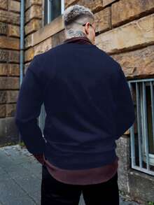 Artur Kramer Herren Lässig einfarbiger V-Ausschnitt Pullover Sweater, Navy Blau, Herbst/Winter, Langarm Oberteil - marineblau - Übersicht 2