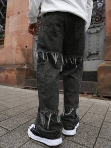 Artur Kramer Quần Jeans Nam Phong Cách Grunge Goth Y2K Thường Ngày Tua Rua Trẻ Trung Đường Phố Cá Tính Thể Thao Đại Học Rộng Rãi Ống Rộng Đa Năng Thường Ngày - màu đen - Xem 5