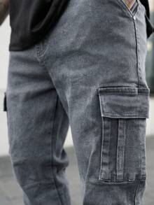 Artur Kramer 男士时尚休闲街头多口袋牛仔裤 - 深灰色 - 查看 3