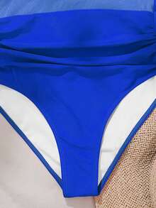 SHEIN Swim Summer Beach Mesh Insert Deep V-Neck One-Piece Swimsuit Carnival - Royal Blue - View 4