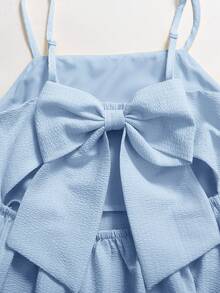 SHEIN Vestido de tirantes finos con lazo decorativo en la espalda de unicolor para niña preadolescente - Azul - Ver 5
