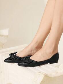 CUCCOO CHICEST Pointed Flat Bottom Comfortable And Fashionable Versatile Fairy Bow Ballet Soft Sole Black Low Vamp Flat Shoes - Black - View 6