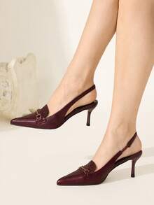 CUCCOO CHICEST Giày cao gót mũi nhọn màu đỏ tía với khóa kim loại dệt, phong cách thanh lịch cổ điển nhẹ nhàng, phù hợp với những phụ nữ theo đuổi phong cách sang trọng, có thể được sử dụng hàng ngày, trong các cuộc đàm phán kinh doanh hoặc các bữa tối sang trọng và các dịp khác. - Màu Đỏ Sâu - Xem 4