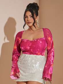 SHEIN BAE Bộ đồ liền thân gợi cảm in họa tiết nhuộm tie-dye mang đến cảm giác nghỉ dưỡng. - Màu Hồng Tươi - Xem 8