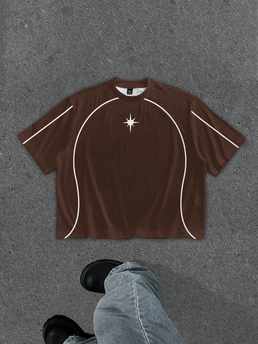 Manfinity ZONE917 OEM数码全印花宽松短款T恤（高品质） - 棕色 - 查看 1