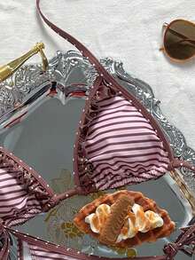 Swim Mod Bộ bikini nữ thời trang mùa hè 2026, họa tiết sọc và chấm bi, thích hợp cho bãi biển, tiệc bể bơi, thanh lịch, cổ điển, kỳ nghỉ, hẹn hò. - Nhiều màu - Xem 3