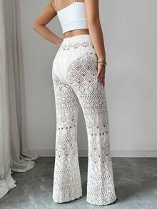 SHEIN Elenzya Quần len dệt kim khoét lỗ thanh lịch dành cho nữ - Màu be - Xem 2