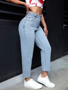 SHEIN PETITE Women's Casual Versatile Summer Daily Wear Denim Jeans ,Petite Women - Blue - View 2