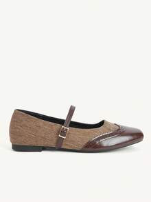 CUCCOO CHICEST Sepatu Wanita Model Baru Khaki, Kompilasi Mary Jane Flats, Ujung Persegi, Gesper, Sepatu Komuter Vintage - Khaki - View 3