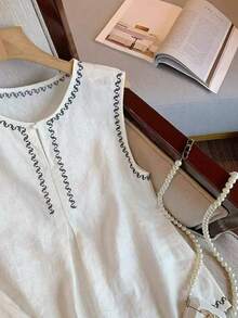 SHEIN Franclia Vacation Casual Contrast Trim Tank Top And Shorts 2 Pieces Set - White - View 3