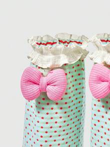 ROMWE Anime 1 Pair Of Dopamine Style Colored Polka Dot Leg Warmer, Spring And Summer Y2K Bows, Lace Stacking Socks, Leg Covers, Suitable For Daily, Dating, And Party Wear - Green - View 5