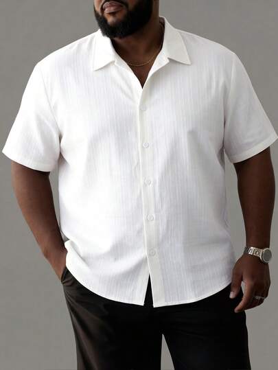 ResortEase 大码男士纯色短袖单排扣休闲宽松衬衫