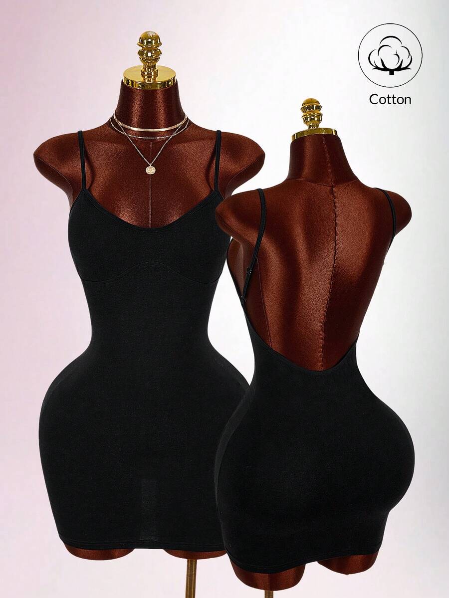 Amplova Women's Solid Color Backless Sexy Spaghetti Strap Mini Dress