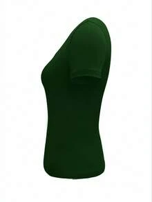 EMERY ROSE Camiseta corta casual de mujer de manga corta con botones, color azul marino sólido - Verde militar - Ver 3