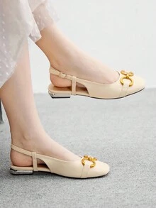 CUCCOO BIZCHIC Women's Fashionable Versatile Metal Decor Buckle Flats - Apricot - View 2