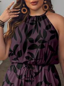 SHEIN VCAY Bộ áo liền quần trễ vai in họa tiết dáng rộng dành cho nữ cỡ lớn, thích hợp cho mùa hè. - Nhiều màu - Xem 5