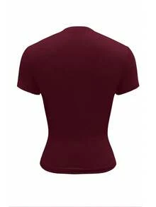 EMERY ROSE Women's Navy Solid Button-Up Short Sleeve Casual Cropped T-Shirt - Burgundy - View 2