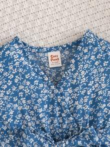 Cozy Pixies Vestido de manga corta con estampado floral azul ditsy lindo para bebé niña, conjunto a juego de mamá e hija (2 piezas se venden por separado) - Azul - Ver 5