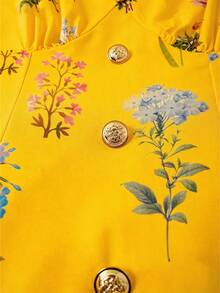 Rometta Plus Size Women's Vintage French Style V-Neck Ditsy Floral Short Sleeve Dress - Yellow - View 5